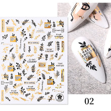 Load image into Gallery viewer, 1 Pc 3D Nail Stickers Leaves Sliders for Nails Gold White Bronzing Flowers Gradient Adhesive Sticker Nail Design Art Decorations
