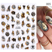 Load image into Gallery viewer, 1 Pc 3D Nail Stickers Leaves Sliders for Nails Gold White Bronzing Flowers Gradient Adhesive Sticker Nail Design Art Decorations
