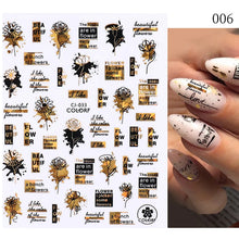 Load image into Gallery viewer, 1 Pc 3D Nail Stickers Leaves Sliders for Nails Gold White Bronzing Flowers Gradient Adhesive Sticker Nail Design Art Decorations