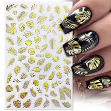 Load image into Gallery viewer, 1 Pc 3D Nail Stickers Leaves Sliders for Nails Gold White Bronzing Flowers Gradient Adhesive Sticker Nail Design Art Decorations