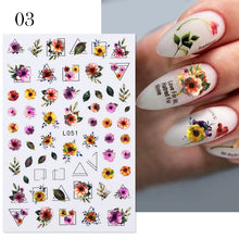 Load image into Gallery viewer, 1 Pc 3D Nail Stickers Leaves Sliders for Nails Gold White Bronzing Flowers Gradient Adhesive Sticker Nail Design Art Decorations