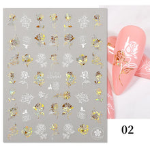 Load image into Gallery viewer, 1 Pc 3D Nail Stickers Leaves Sliders for Nails Gold White Bronzing Flowers Gradient Adhesive Sticker Nail Design Art Decorations