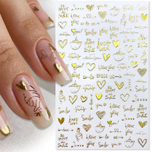 Load image into Gallery viewer, 1 Pc 3D Nail Stickers Leaves Sliders for Nails Gold White Bronzing Flowers Gradient Adhesive Sticker Nail Design Art Decorations