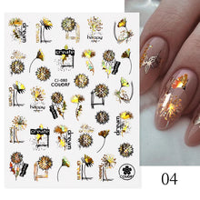 Load image into Gallery viewer, 1 Pc 3D Nail Stickers Leaves Sliders for Nails Gold White Bronzing Flowers Gradient Adhesive Sticker Nail Design Art Decorations