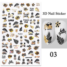 Load image into Gallery viewer, 1 Pc 3D Nail Stickers Leaves Sliders for Nails Gold White Bronzing Flowers Gradient Adhesive Sticker Nail Design Art Decorations