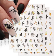 Load image into Gallery viewer, 1 Pc 3D Nail Stickers Leaves Sliders for Nails Gold White Bronzing Flowers Gradient Adhesive Sticker Nail Design Art Decorations