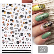 Load image into Gallery viewer, 1 Pc 3D Nail Stickers Leaves Sliders for Nails Gold White Bronzing Flowers Gradient Adhesive Sticker Nail Design Art Decorations