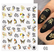 Load image into Gallery viewer, 1 Pc 3D Nail Stickers Leaves Sliders for Nails Gold White Bronzing Flowers Gradient Adhesive Sticker Nail Design Art Decorations