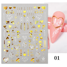 Load image into Gallery viewer, 1 Pc 3D Nail Stickers Leaves Sliders for Nails Gold White Bronzing Flowers Gradient Adhesive Sticker Nail Design Art Decorations
