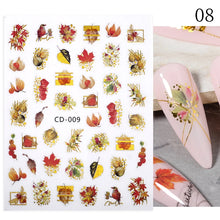 Load image into Gallery viewer, 1 Pc 3D Nail Stickers Leaves Sliders for Nails Gold White Bronzing Flowers Gradient Adhesive Sticker Nail Design Art Decorations