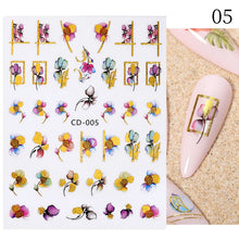Load image into Gallery viewer, 1 Pc 3D Nail Stickers Leaves Sliders for Nails Gold White Bronzing Flowers Gradient Adhesive Sticker Nail Design Art Decorations