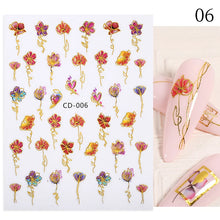 Load image into Gallery viewer, 1 Pc 3D Nail Stickers Leaves Sliders for Nails Gold White Bronzing Flowers Gradient Adhesive Sticker Nail Design Art Decorations