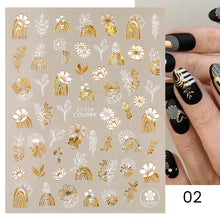 Load image into Gallery viewer, 1 Pc 3D Nail Stickers Leaves Sliders for Nails Gold White Bronzing Flowers Gradient Adhesive Sticker Nail Design Art Decorations