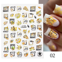 Load image into Gallery viewer, 1 Pc 3D Nail Stickers Leaves Sliders for Nails Gold White Bronzing Flowers Gradient Adhesive Sticker Nail Design Art Decorations