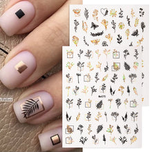 Load image into Gallery viewer, 1 Pc 3D Nail Stickers Leaves Sliders for Nails Gold White Bronzing Flowers Gradient Adhesive Sticker Nail Design Art Decorations
