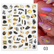 Load image into Gallery viewer, 1 Pc 3D Nail Stickers Leaves Sliders for Nails Gold White Bronzing Flowers Gradient Adhesive Sticker Nail Design Art Decorations