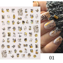 Load image into Gallery viewer, 1 Pc 3D Nail Stickers Leaves Sliders for Nails Gold White Bronzing Flowers Gradient Adhesive Sticker Nail Design Art Decorations
