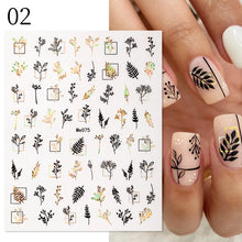 Load image into Gallery viewer, 1 Pc 3D Nail Stickers Leaves Sliders for Nails Gold White Bronzing Flowers Gradient Adhesive Sticker Nail Design Art Decorations