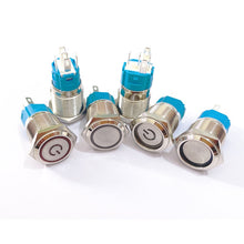 Load image into Gallery viewer, 12/16/19/22mm Waterproof Metal Push Button Switch LED Light Momentary Latching Car Engine Power Switch 5V 12V 24V 220V Red Blue