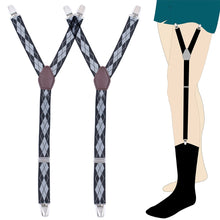 Load image into Gallery viewer, 1 Pair Men Shirt Stay Adjustable Shirts Holder Y Shape Leg Thigh Suspender with Non-slip Locking Clips Men Tucker Garters Strap