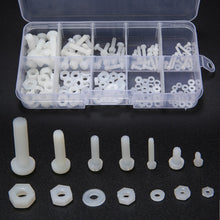 Load image into Gallery viewer, 150pcs White Nylon Hex Screw M2 M2.5 M3 M4 M5 Bolt Nut Standoff Spacer Kit with Plastic Box Corrosion Resistant