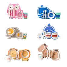 Load image into Gallery viewer, 5Pcs/set Cute Cartoon Animals Bamboo Fiber Kids Baby Children Solid Feeding Dinnerware Tableware Set Plate Bowl Cup Fork Spoon