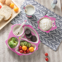 Load image into Gallery viewer, 5Pcs/set Cute Cartoon Animals Bamboo Fiber Kids Baby Children Solid Feeding Dinnerware Tableware Set Plate Bowl Cup Fork Spoon