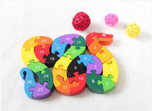 Load image into Gallery viewer, Wood Splicing Snake Puzzle Puzzle Puzzle Wooden Wooden Toy Assembled Numbers Cognitive English Letters Early Childhood Education
