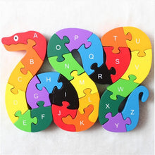 Load image into Gallery viewer, Wood Splicing Snake Puzzle Puzzle Puzzle Wooden Wooden Toy Assembled Numbers Cognitive English Letters Early Childhood Education