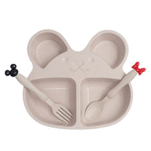 Load image into Gallery viewer, Children Cute Cartoon Bear Tableware Set Wheat Straw Baby Dinner Plate Feeding Dishes Toddler Training Bowl Spoon Fork for Kids