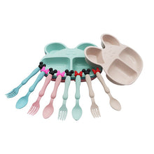 Load image into Gallery viewer, Children Cute Cartoon Bear Tableware Set Wheat Straw Baby Dinner Plate Feeding Dishes Toddler Training Bowl Spoon Fork for Kids