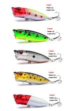 Load image into Gallery viewer, 1pcs Fishing Lures 6.5cm/12g Topwater Popper Bait 5 Color Hard Bait Artificial Wobblers Plastic Fishing Tackle With 6# Hooks