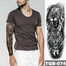 Load image into Gallery viewer, Large Arm Sleeve Tattoo Lion Crown King Rose Waterproof Temporary Tatoo Sticker Wild Wolf Tiger Men Full Skull Totem Tatto