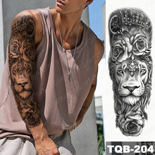 Load image into Gallery viewer, Large Arm Sleeve Tattoo Lion Crown King Rose Waterproof Temporary Tatoo Sticker Wild Wolf Tiger Men Full Skull Totem Tatto