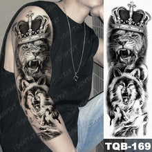 Load image into Gallery viewer, Large Arm Sleeve Tattoo Lion Crown King Rose Waterproof Temporary Tatoo Sticker Wild Wolf Tiger Men Full Skull Totem Tatto