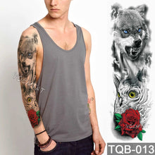 Load image into Gallery viewer, Large Arm Sleeve Tattoo Lion Crown King Rose Waterproof Temporary Tatoo Sticker Wild Wolf Tiger Men Full Skull Totem Tatto