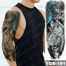 Load image into Gallery viewer, Large Arm Sleeve Tattoo Lion Crown King Rose Waterproof Temporary Tatoo Sticker Wild Wolf Tiger Men Full Skull Totem Tatto