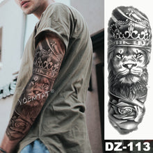 Load image into Gallery viewer, Large Arm Sleeve Tattoo Lion Crown King Rose Waterproof Temporary Tatoo Sticker Wild Wolf Tiger Men Full Skull Totem Tatto