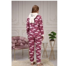 Load image into Gallery viewer, Women's Zippered Hooded Fleece Overalls Pajamas Set