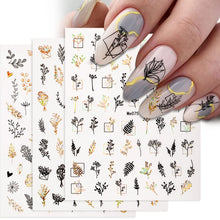 Load image into Gallery viewer, 1 Pc 3D Nail Stickers Leaves Sliders for Nails Gold White Bronzing Flowers Gradient Adhesive Sticker Nail Design Art Decorations
