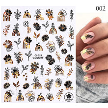 Load image into Gallery viewer, 1 Pc 3D Nail Stickers Leaves Sliders for Nails Gold White Bronzing Flowers Gradient Adhesive Sticker Nail Design Art Decorations
