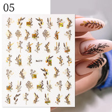 Load image into Gallery viewer, 1 Pc 3D Nail Stickers Leaves Sliders for Nails Gold White Bronzing Flowers Gradient Adhesive Sticker Nail Design Art Decorations
