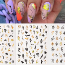 Load image into Gallery viewer, 1 Pc 3D Nail Stickers Leaves Sliders for Nails Gold White Bronzing Flowers Gradient Adhesive Sticker Nail Design Art Decorations
