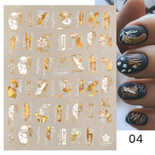 Load image into Gallery viewer, 1 Pc 3D Nail Stickers Leaves Sliders for Nails Gold White Bronzing Flowers Gradient Adhesive Sticker Nail Design Art Decorations
