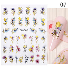 Load image into Gallery viewer, 1 Pc 3D Nail Stickers Leaves Sliders for Nails Gold White Bronzing Flowers Gradient Adhesive Sticker Nail Design Art Decorations
