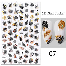 Load image into Gallery viewer, 1 Pc 3D Nail Stickers Leaves Sliders for Nails Gold White Bronzing Flowers Gradient Adhesive Sticker Nail Design Art Decorations
