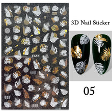 Load image into Gallery viewer, 1 Pc 3D Nail Stickers Leaves Sliders for Nails Gold White Bronzing Flowers Gradient Adhesive Sticker Nail Design Art Decorations
