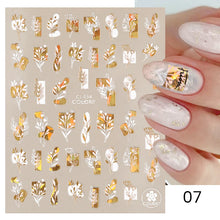 Load image into Gallery viewer, 1 Pc 3D Nail Stickers Leaves Sliders for Nails Gold White Bronzing Flowers Gradient Adhesive Sticker Nail Design Art Decorations
