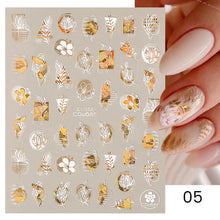 Load image into Gallery viewer, 1 Pc 3D Nail Stickers Leaves Sliders for Nails Gold White Bronzing Flowers Gradient Adhesive Sticker Nail Design Art Decorations
