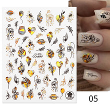 Load image into Gallery viewer, 1 Pc 3D Nail Stickers Leaves Sliders for Nails Gold White Bronzing Flowers Gradient Adhesive Sticker Nail Design Art Decorations
